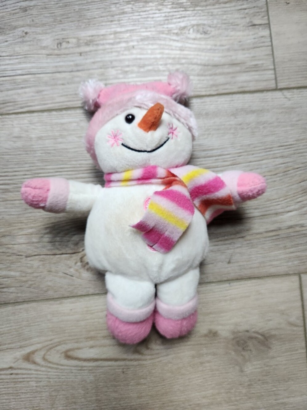 Plush Pink Snowman Stuffed Toy for Kids - Soft Winter Cuddly Doll